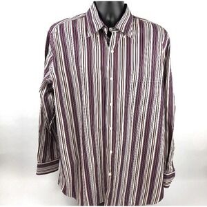Tailorbyrd 2XL Men's Shirt Collared Button Striped Beige Blue Red Long Staple‎